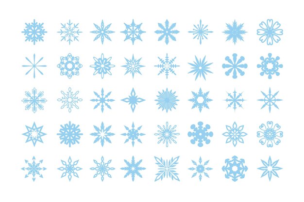 Изолированные снежинки устанавливают синий снег на белом фоне