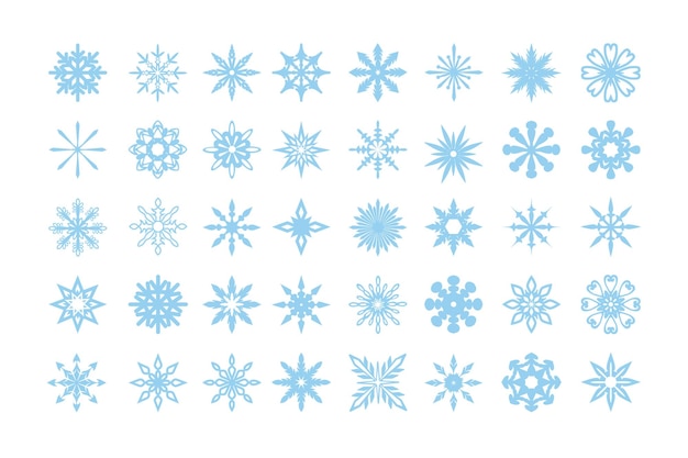 Isolated snowflakes set blue snow on the white background