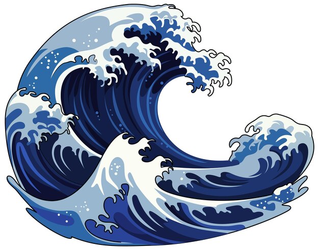 isolated traditional japanese wave in cartoon style