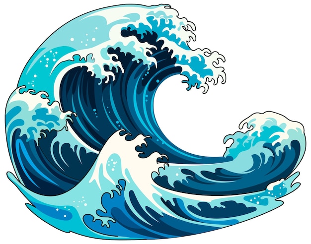 Isolated Traditional Japanese Wave in Vector Cartoon Style