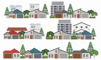 Free vector isolated urban villages set