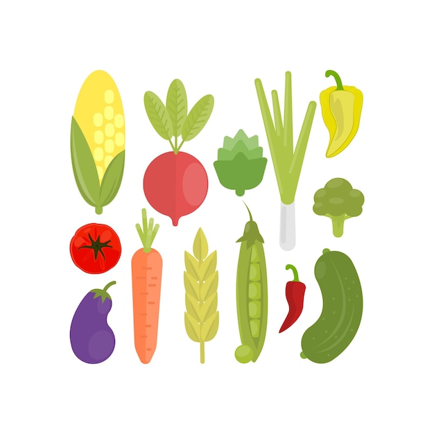 Isolated vegetables set on white background Fresh and healthy veggies as tomato corn cucumber and more
