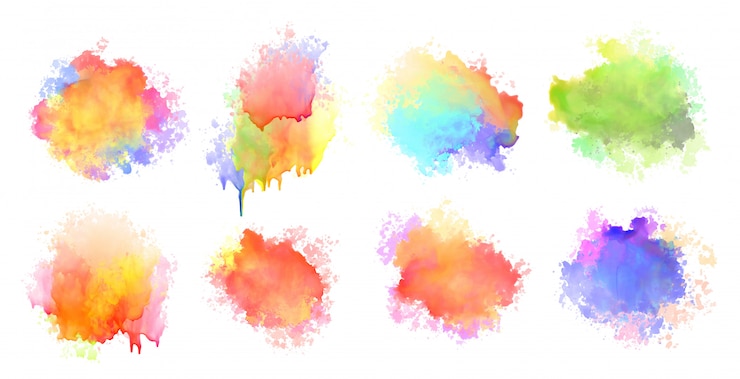 Free Vector isolated watercolor splatter stain colorful set of eight