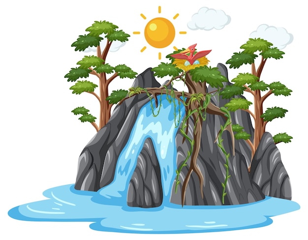 Free vector isolated waterfall forest in cartoon style