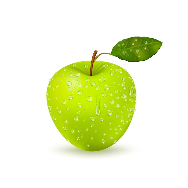 Isolated Wet Green Apple With Water Drops