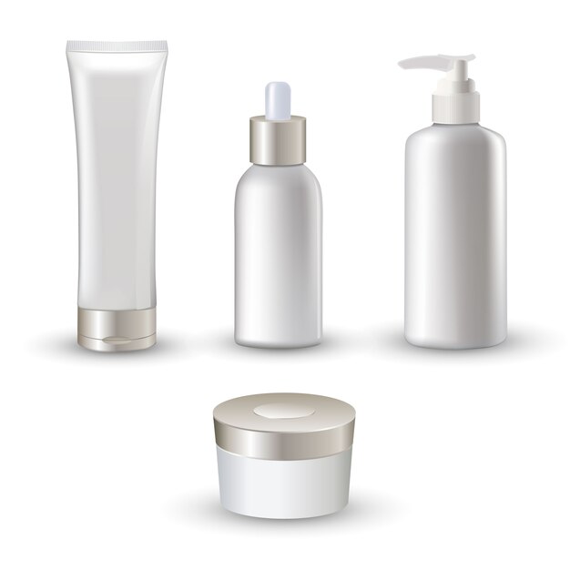 Isolated white realistic cosmetic tubes icon set for cream and emulsion skin care