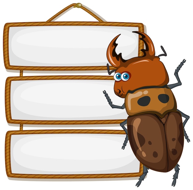 Free vector isolated wooden banner with beetle