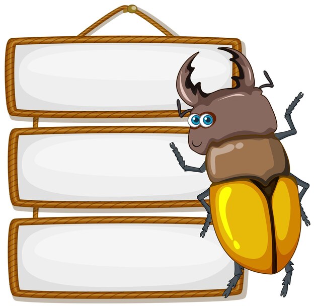 Isolated wooden banner with beetle