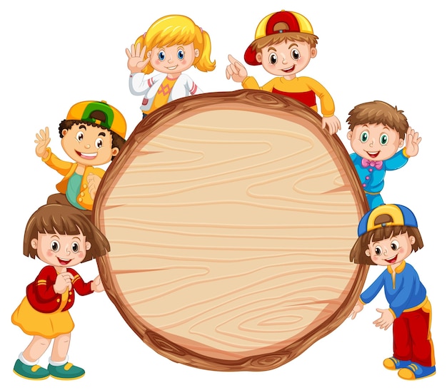 Бесплатное векторное изображение Изолированный деревянный баннер с детьми