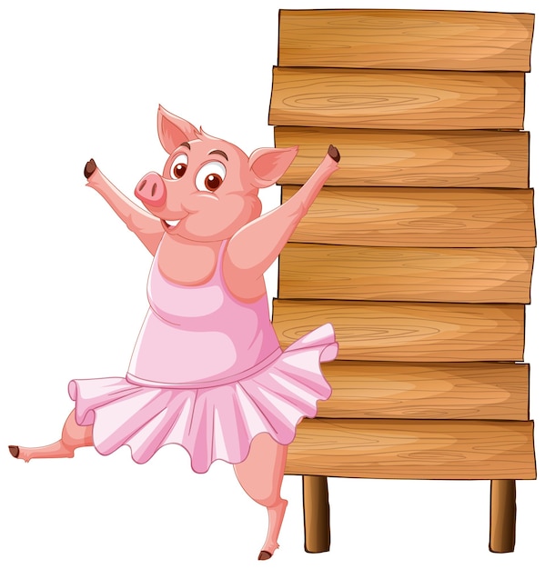 Free vector isolated wooden banner with funny pig