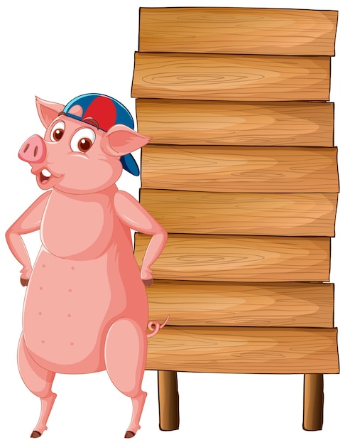 Free vector isolated wooden banner with funny pig