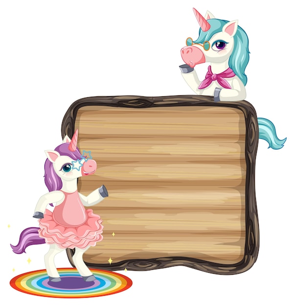 Isolated wooden banner with unicorn