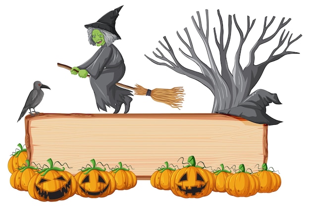 Free vector isolated wooden banner with witch theme