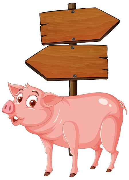 Free vector isolated wooden signpost banner with pig