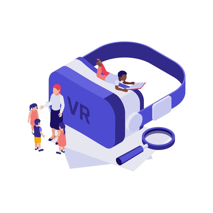 Free Vector isometric 3d education concept with virtual reality glasses and students illustration