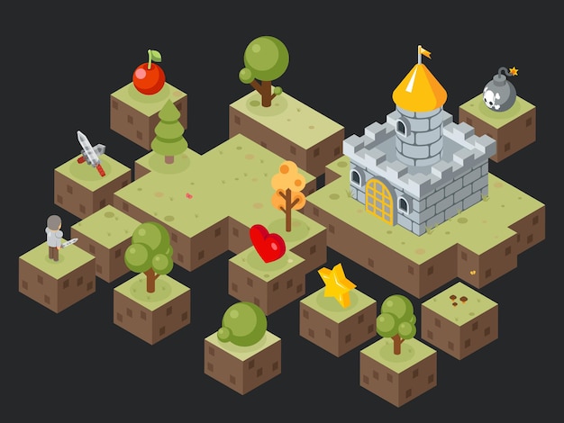 Free vector isometric 3d game play scene  .  isometric videogame landscape