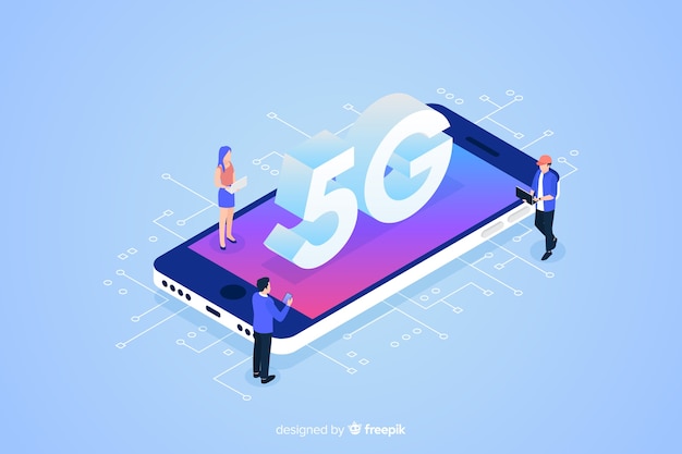 Free vector isometric 5g concept with characters background