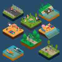 Free vector isometric activity people composition