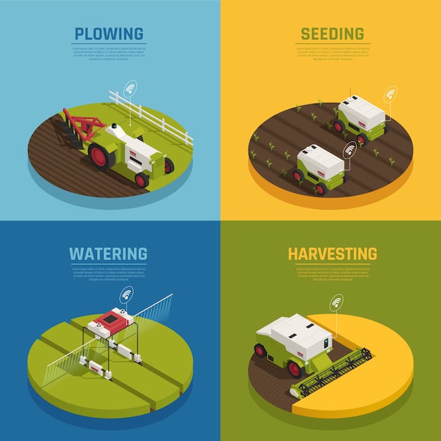 Free vector isometric agriculture automation banner collection