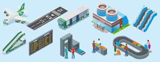 Free vector isometric airport elements set