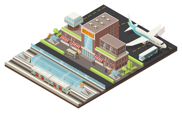 Isometric Airport And Metro Station Concept