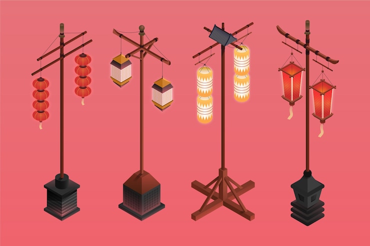 無料Vector 等尺性古代日本の長い提灯