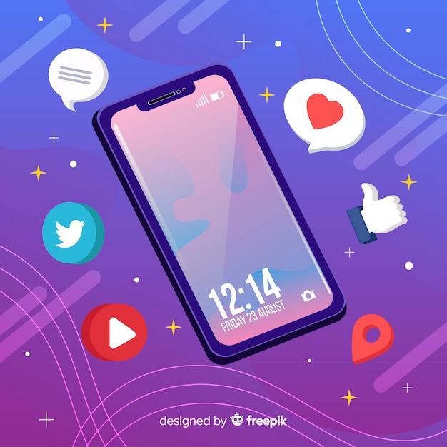 Free vector isometric antigravity mobile phone with notifications