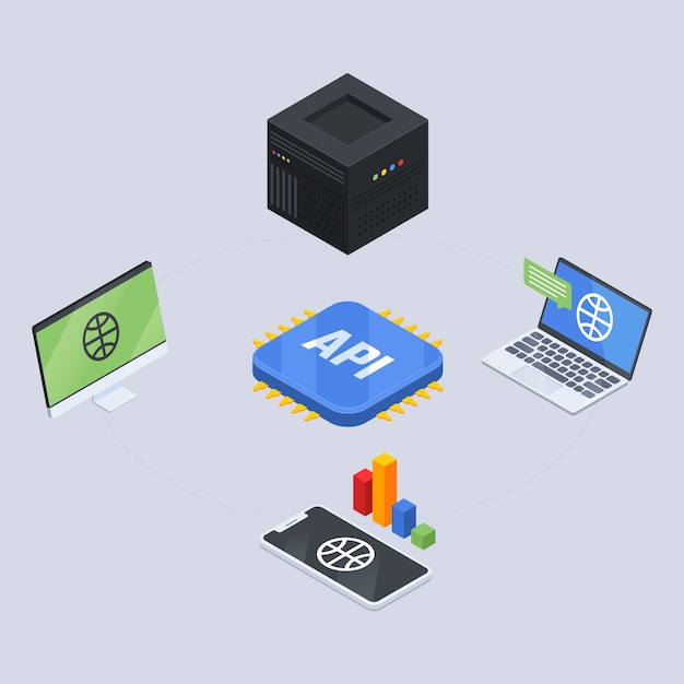 Free vector isometric  api infographic