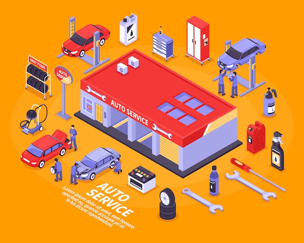 Free vector isometric auto service concept