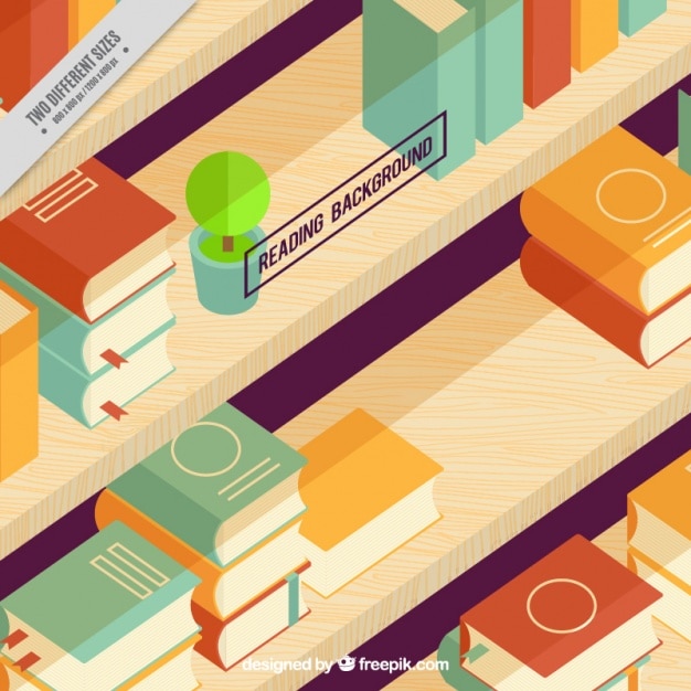 Free vector isometric background with books on the shelf