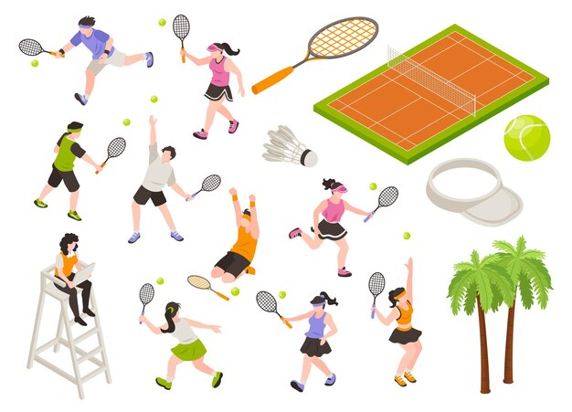 Isometric Badminton Icon Set