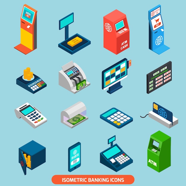 Isometric banking icons set