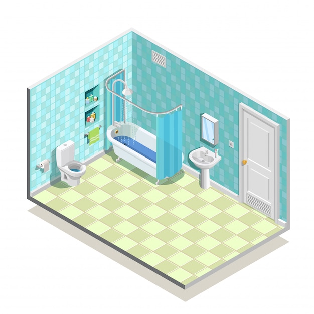 Vettore gratuito composizione della stanza da bagno isometrica