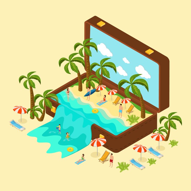 Free Vector isometric beach vacation concept