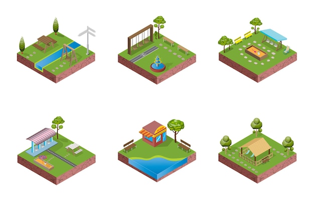 Free vector an isometric block park illustration works like a jigsaw puzzle