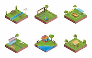 Free vector an isometric block park illustration works like a jigsaw puzzle