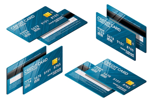 Vettore gratuito collezione di carte di credito blu isometrica