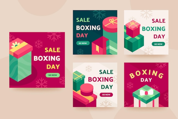 Free vector isometric boxing day sale instagram posts collection