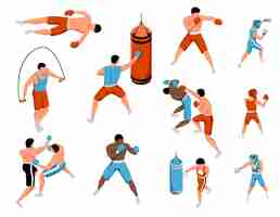 Free vector isometric boxing kids set