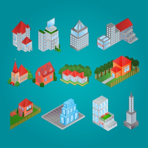 Free vector isometric building collection