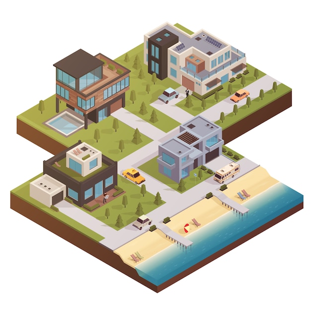 Isometric Building Estate Composition