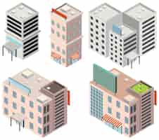 Free vector isometric buildings and houses set