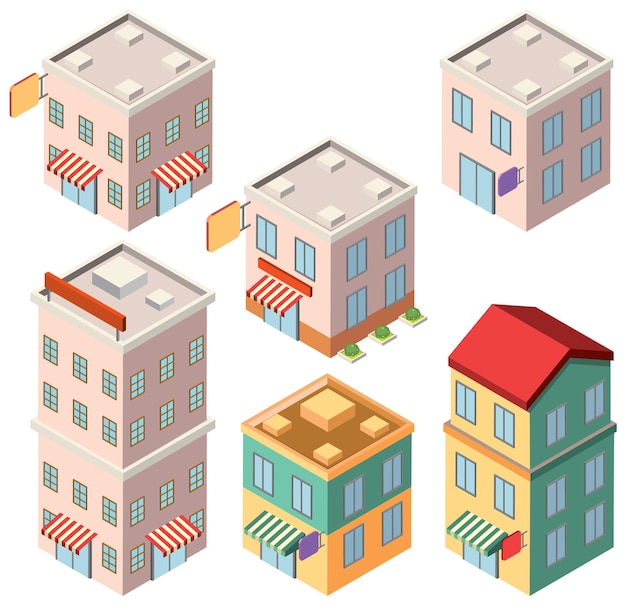 Free vector isometric buildings and houses set