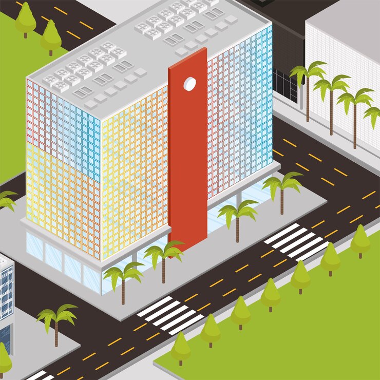 Free Vector isometric buildings and palms scene