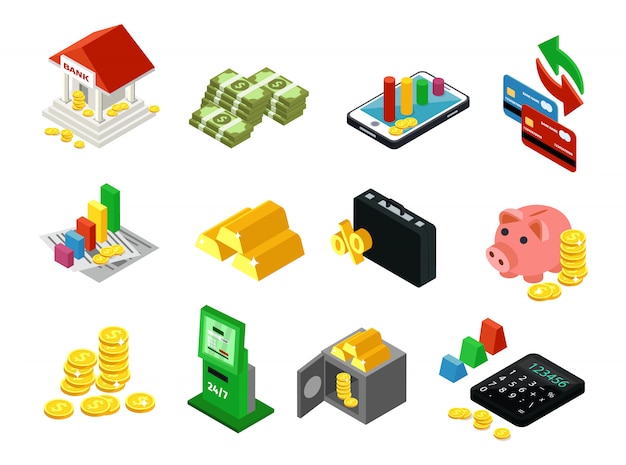 Free vector isometric business financial icons set