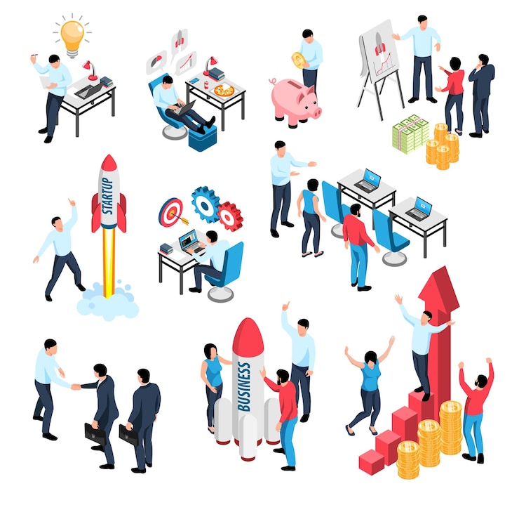 Free Vector isometric business growth icons set with business development symbols isolated vector illustration