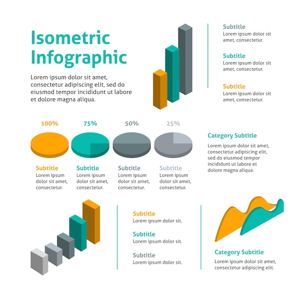 무료 벡터 아이소 메트릭 비즈니스 infographic