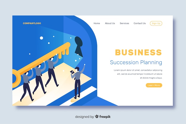 Free vector isometric business landing page with succession planning