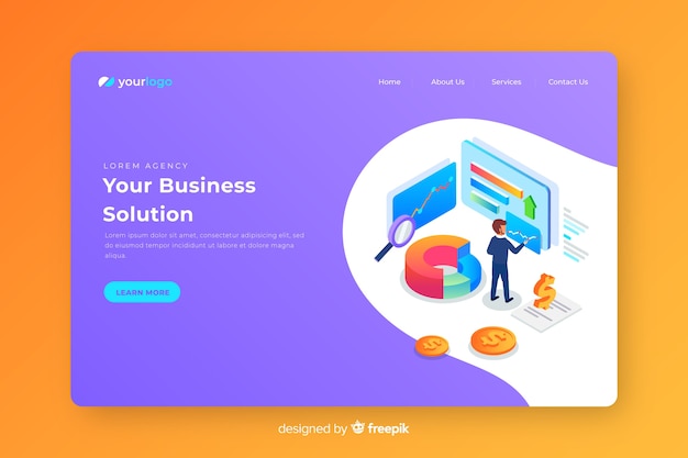 Free vector isometric business landing page