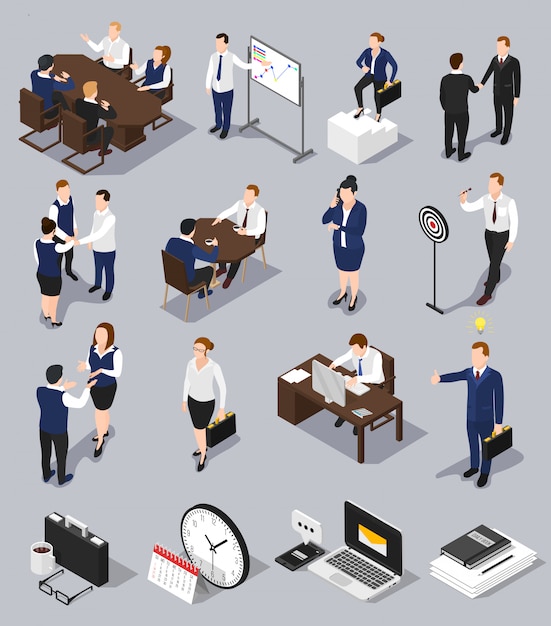 Isometric business meettings set